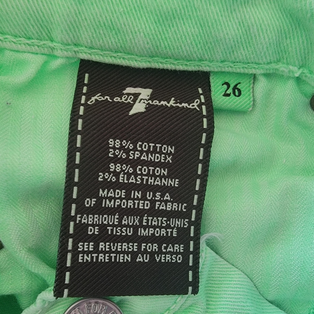 7 For All Mankind Skinny Cropped Jeans Lime Green size 26 - Picture 2 of 11